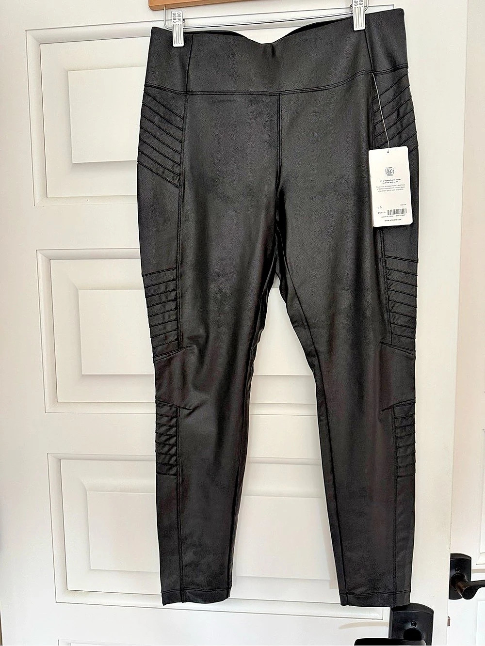Athleta Delancey Gleam Moto Tight Moto Leggings in Black Large NWT